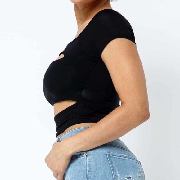 Karrie Off Shoulder Cut Out Crop Top ( Black) - Picture 3 of 3